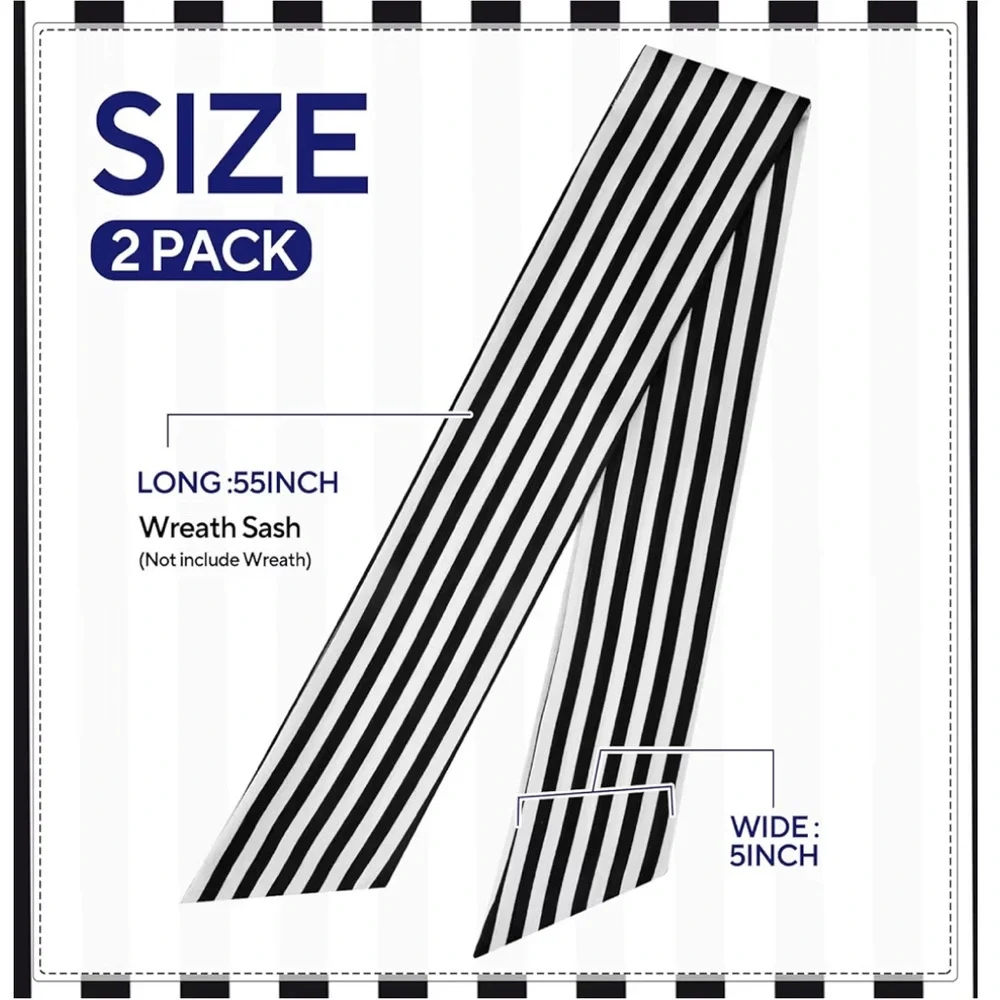 Boxwood Wreath Sash Garland Black White Striped